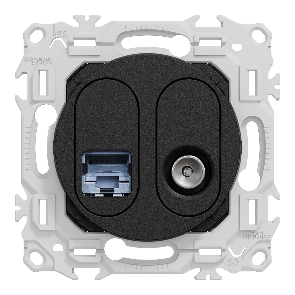 Odace prise RJ45 cat.6 STP + TV noir